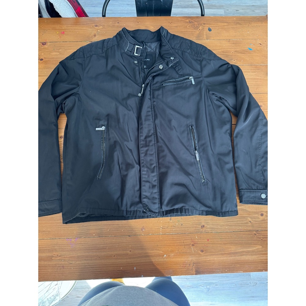 Structure Mens Cafe Racer Jacket‎ Black Quilted Lined XL Mock Neck Full Zip